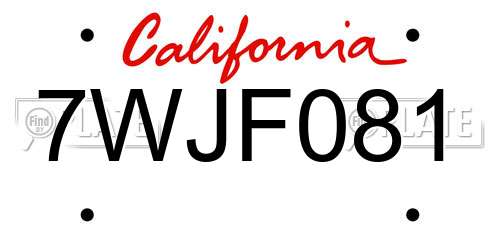 7WJF081 California License Plate