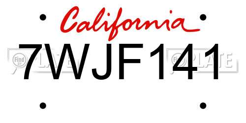 7WJF141 California License Plate