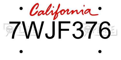 7WJF376 California License Plate