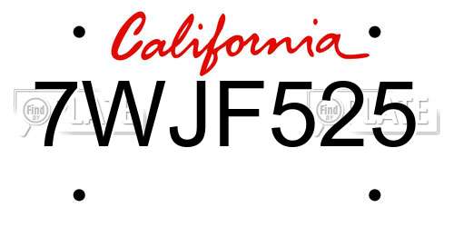 7WJF525 California License Plate