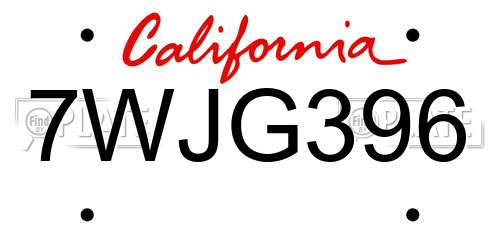 7WJG396 California License Plate