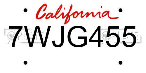 7WJG455 California License Plate