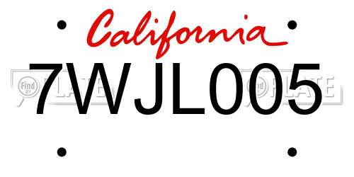 7WJL005 California License Plate