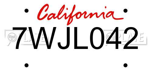 7WJL042 California License Plate