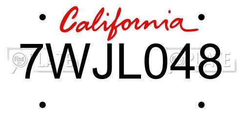 7WJL048 California License Plate