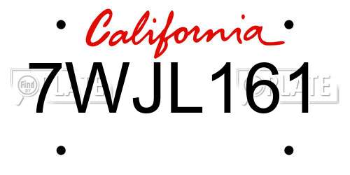 7WJL161 California License Plate