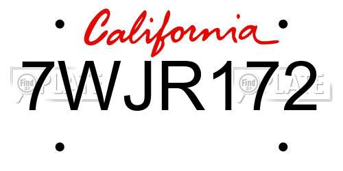 7WJR172 California License Plate