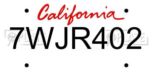 7WJR402 California License Plate