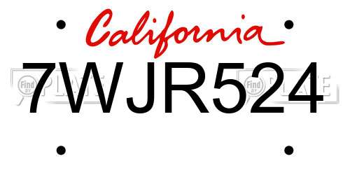 7WJR524 California License Plate