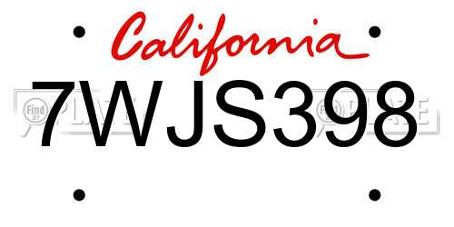 7WJS398 California License Plate