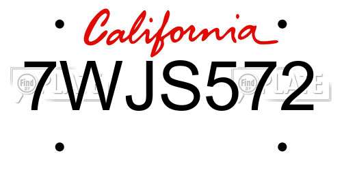 7WJS572 California License Plate