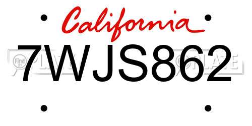 7WJS862 California License Plate