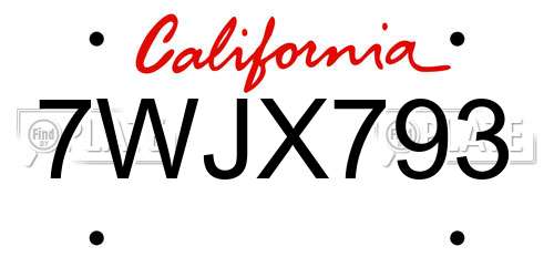 7WJX793 California License Plate
