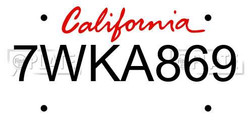 7WKA869 California License Plate