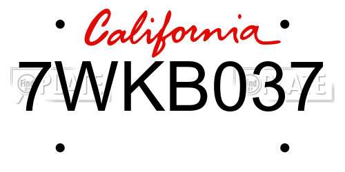 7WKB037 California License Plate