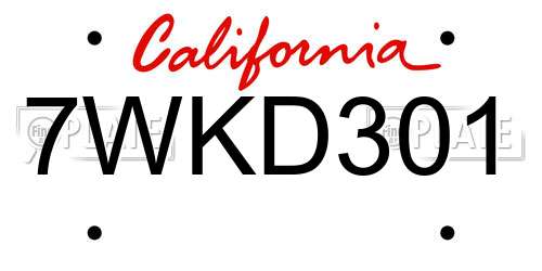 7WKD301 California License Plate