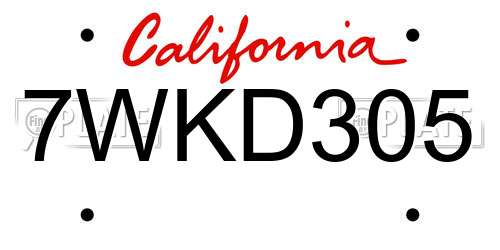 7WKD305 California License Plate