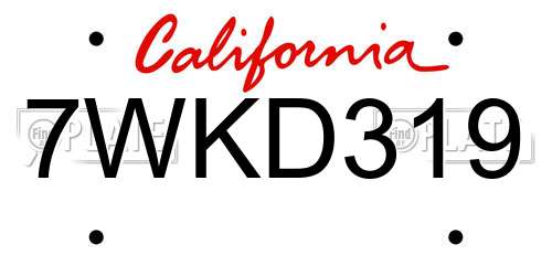 7WKD319 California License Plate