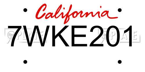 7WKE201 California License Plate