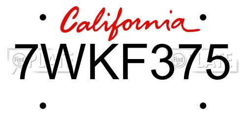 7WKF375 California License Plate