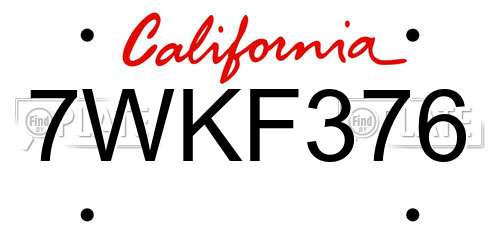 7WKF376 California License Plate
