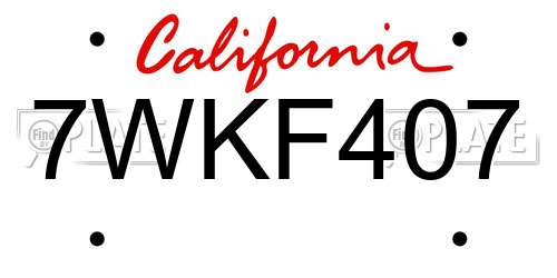 7WKF407 California License Plate