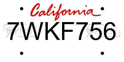 7WKF756 California License Plate
