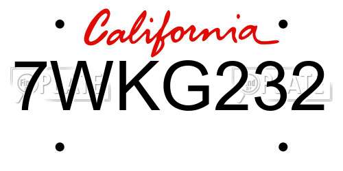 7WKG232 California License Plate