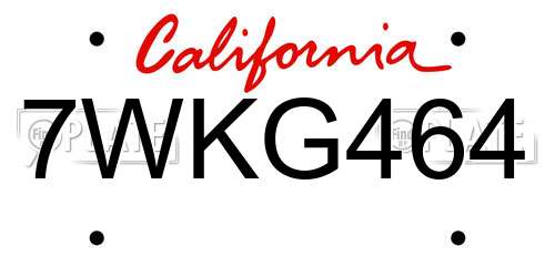 7WKG464 California License Plate
