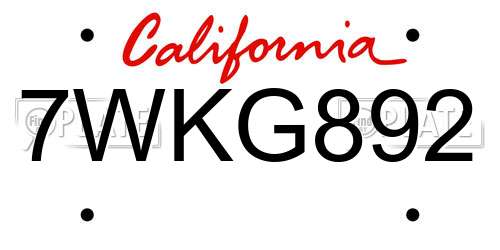 7WKG892 California License Plate