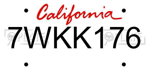 7WKK176 California License Plate