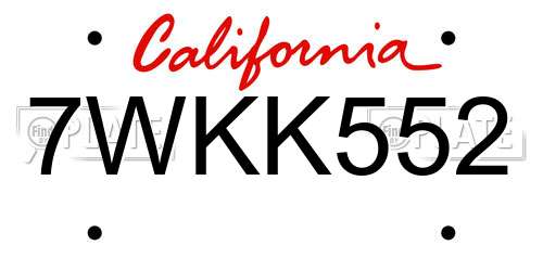 7WKK552 California License Plate