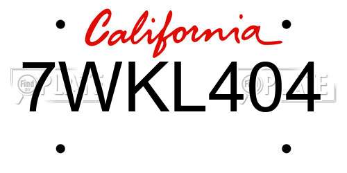 7WKL404 California License Plate