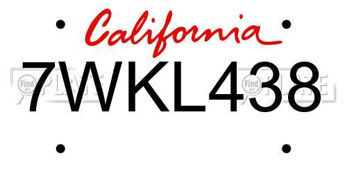 7WKL438 California License Plate