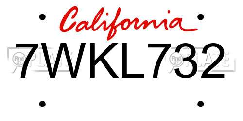 7WKL732 California License Plate
