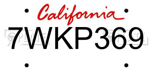 7WKP369 California License Plate