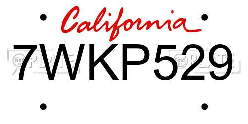 7WKP529 California License Plate