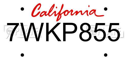 7WKP855 California License Plate