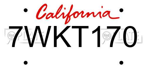 7WKT170 California License Plate
