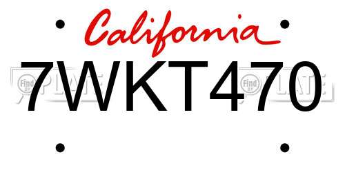 7WKT470 California License Plate