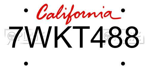 7WKT488 California License Plate