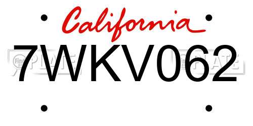 7WKV062 California License Plate