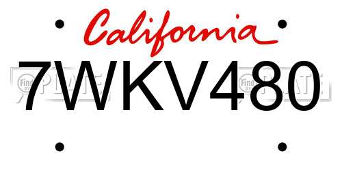 7WKV480 California License Plate
