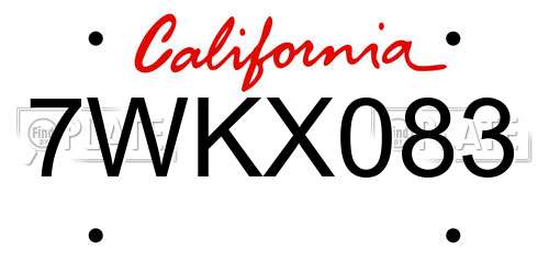 7WKX083 California License Plate