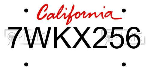 7WKX256 California License Plate