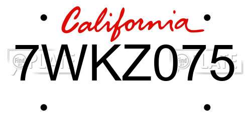 7WKZ075 California License Plate