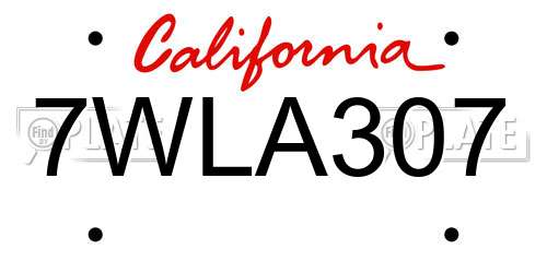 7WLA307 California License Plate