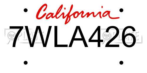 7WLA426 California License Plate