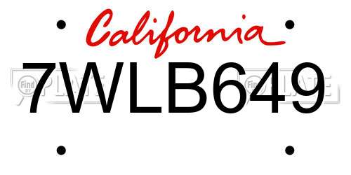 7WLB649 California License Plate