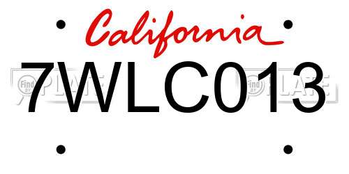 7WLC013 California License Plate